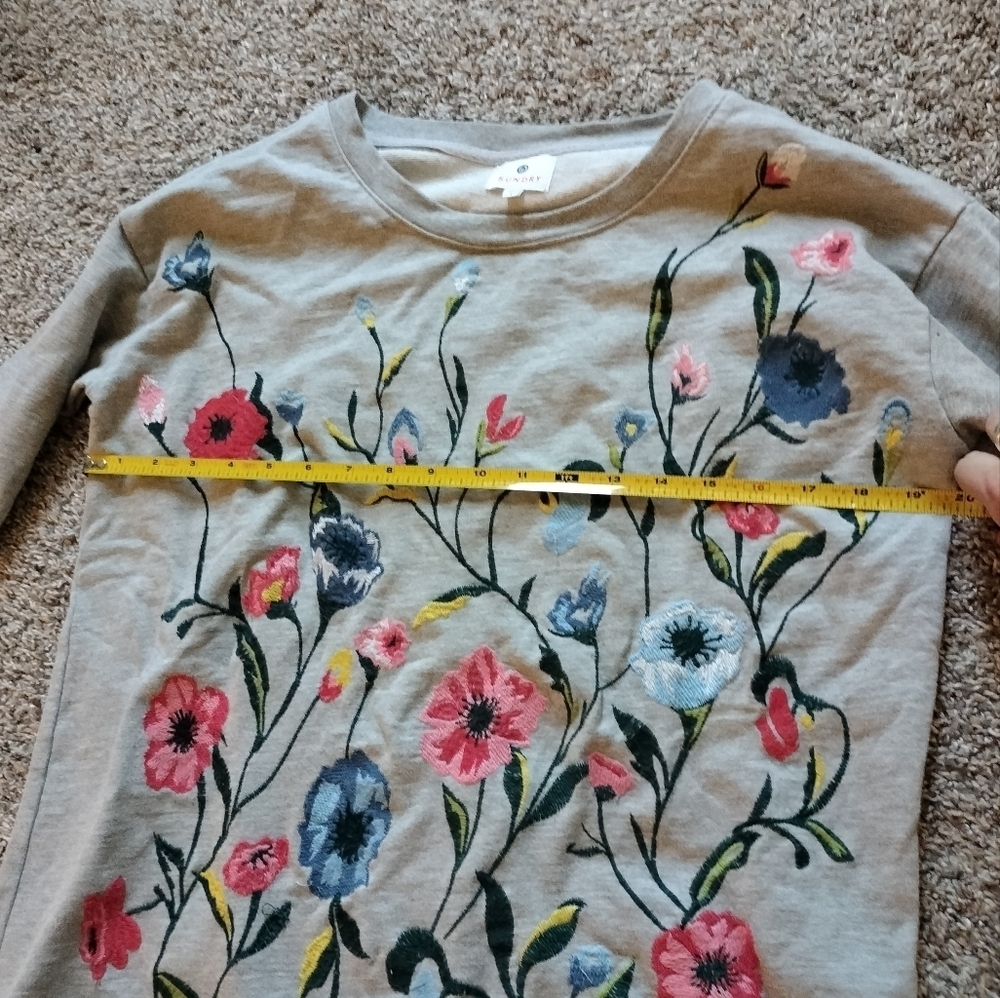 Anthropologie SUNDRY Floral Embroidered Gray Sweatshirt - Picture 7 of 10